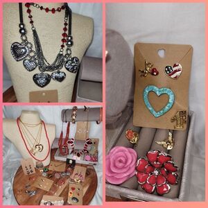 HUGE COSTUME JEWELRY LOT VINTAGE TO NOW 60 LARGE VARIETY RED HOT LOVE